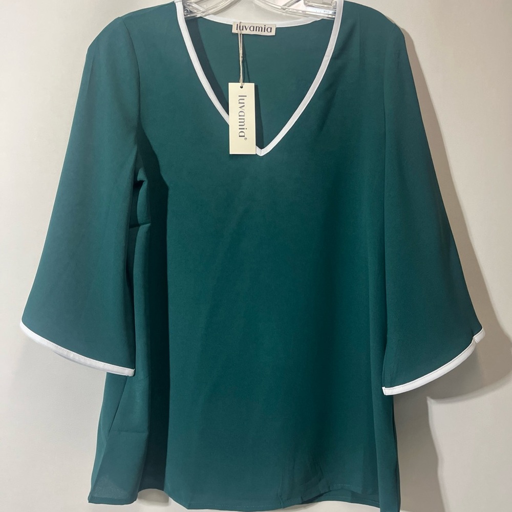 Green Bell Sleeve Blouse with Relaxed Fit Runs Big